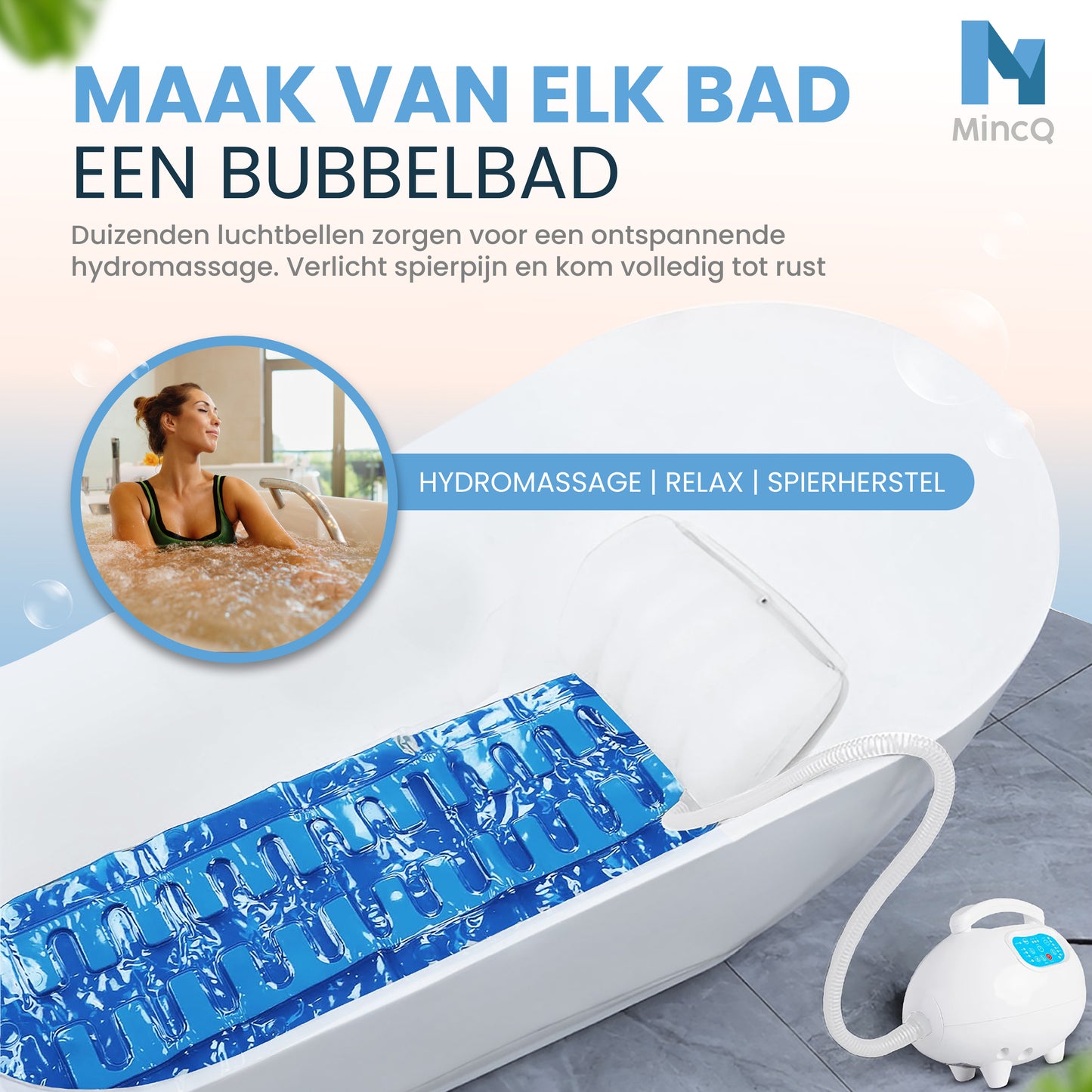 MincQ Bubbelbadmat voor in bad met Massage functie en Ozonreiniging