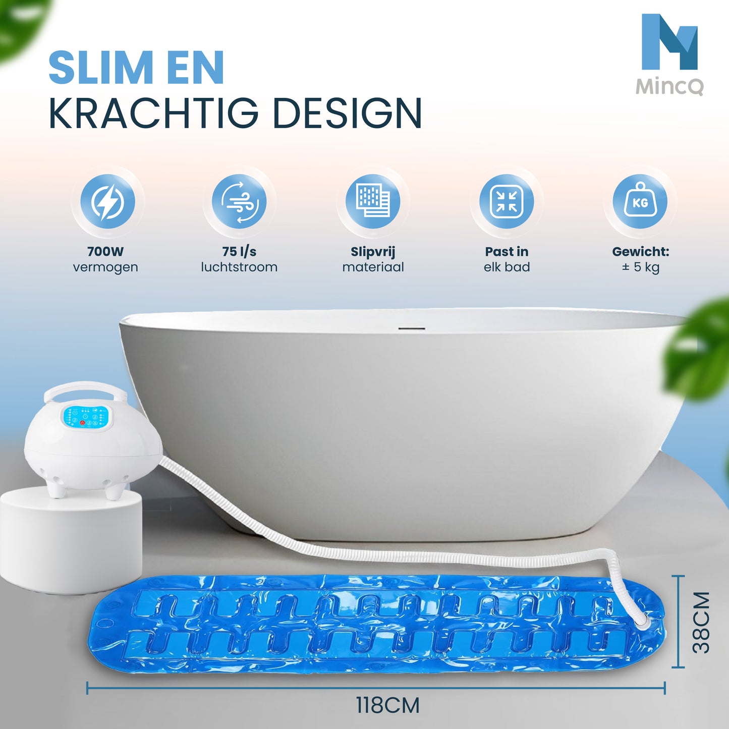 MincQ Bubbelbadmat voor in bad met Massage functie en Ozonreiniging