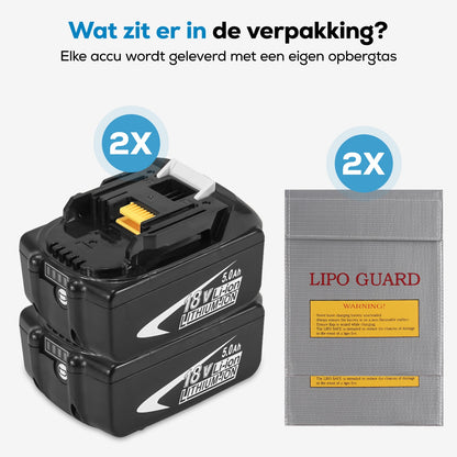 2x MincQ Accu geschikt voor Makita -  18V 5000 mAh Makita Accu Vervangend