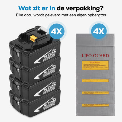 4x MincQ Accu geschikt voor Makita - 18V 5000 mAh Makita Accu Vervangend